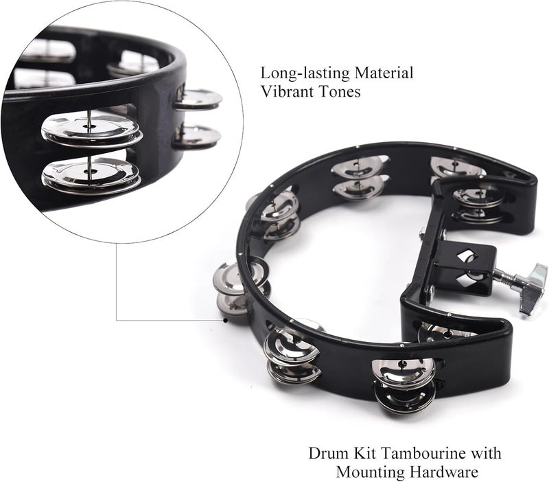 Seteol 7 Inch Cowbell & Mountable Tambourine Kit, Cowbell for Drum Set, Hand Held Mountable Tamborines for Musical Instrument Adult, Cowbell Percussion Accessory, Add-On for Drum Sets - Image 4